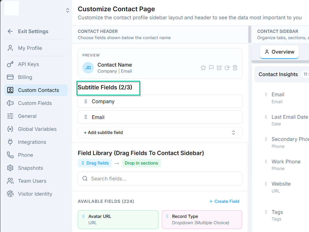 Customizing the Contact Header